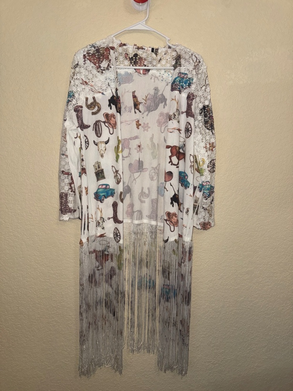 Boho Western Fringe Kimono - White Multi